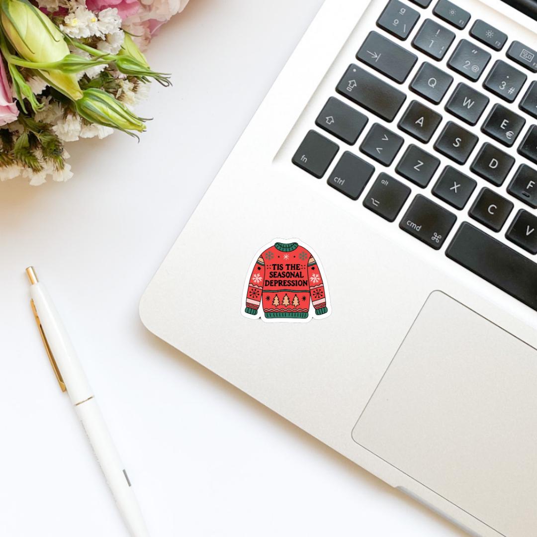 Tis the Seasonal Depression Ugly Christmas Sweater Sticker | Christmas Sticker | Holiday Sticker | Kindle Stickers | Vinyl Sticker | Laptop