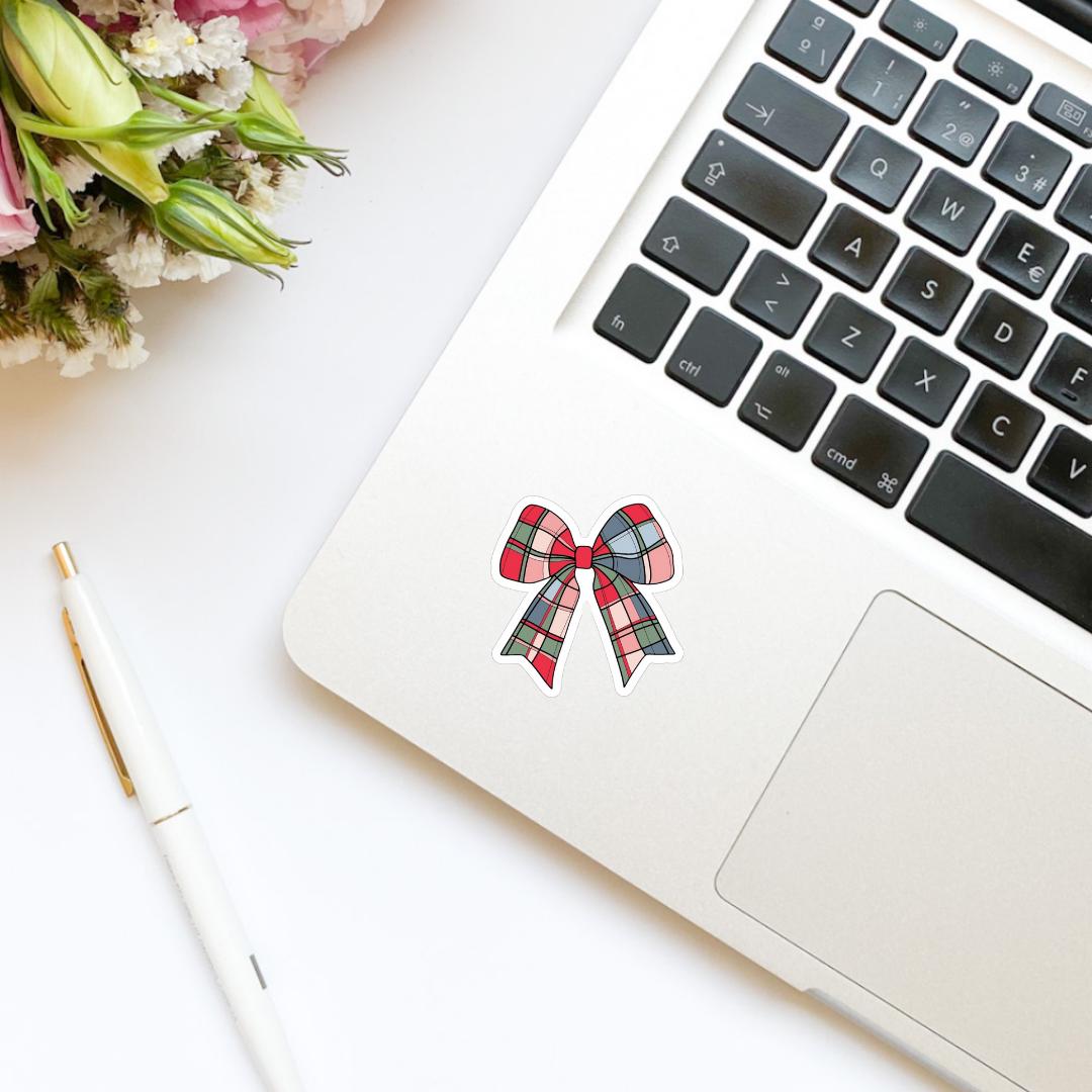 Christmas Holiday Plaid Pattern Bow Sticker | Cute Sticker | Kindle Stickers | Vinyl Sticker | Laptop