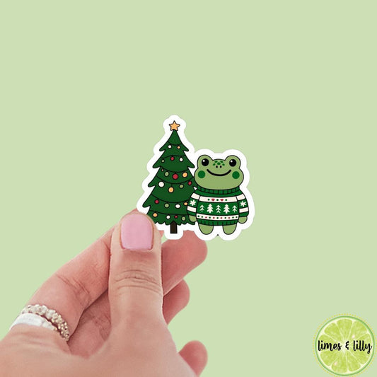 Christmas Tree Cute Frog with Christmas Sweater Sticker | Christmas Sticker | Holiday Sticker | Kindle Stickers | Vinyl Sticker | Laptop