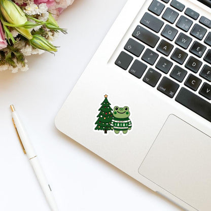 Christmas Tree Cute Frog with Christmas Sweater Sticker | Christmas Sticker | Holiday Sticker | Kindle Stickers | Vinyl Sticker | Laptop