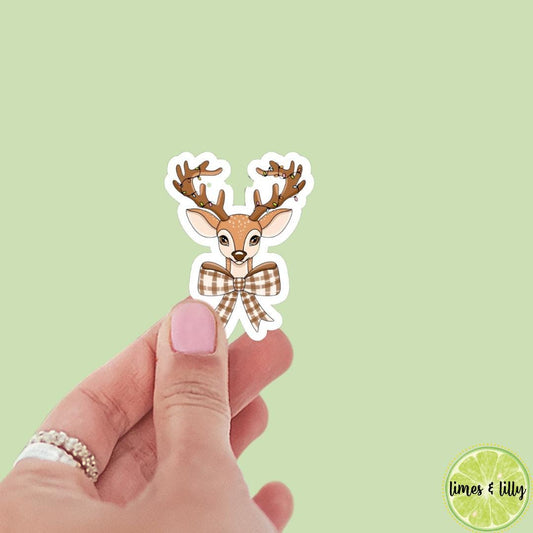 Cute Reindeer Winter Snow Bow Sticker | Christmas Sticker | Holiday Sticker | Kindle Stickers | Vinyl Sticker | Laptop