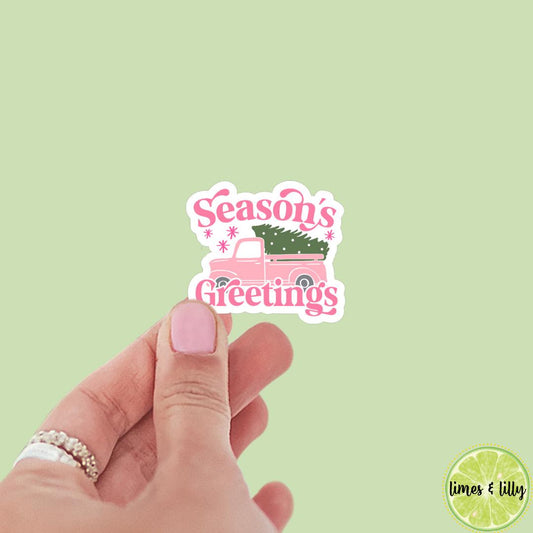 Pink Season’s Greetings Truck Sticker | Christmas Sticker | Holiday Sticker | Kindle Stickers | Vinyl Sticker | Laptop