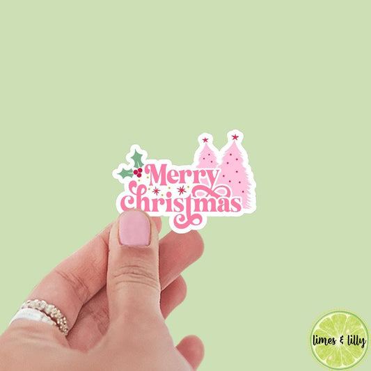 Pink Merry Christmas Sticker | Christmas Sticker | Holiday Sticker | Kindle Stickers | Vinyl Sticker | Laptop