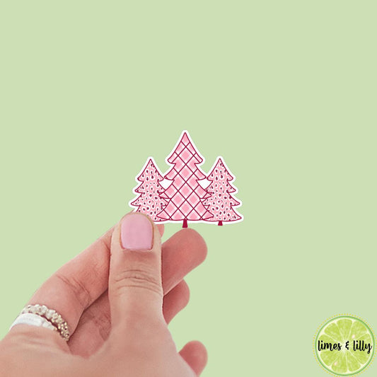 Pink Patterned Christmas Trees Plaid Cheetah Sticker | Christmas Sticker | Holiday Sticker | Kindle Stickers | Vinyl Sticker | Laptop