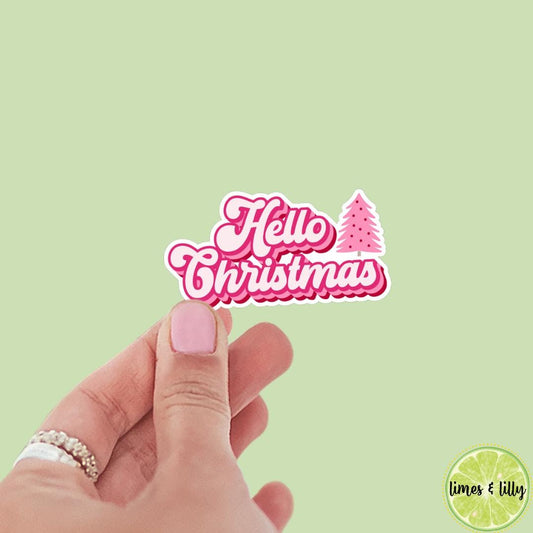 Pink Hello Christmas Sticker | Christmas Sticker | Holiday Sticker | Kindle Stickers | Vinyl Sticker | Laptop