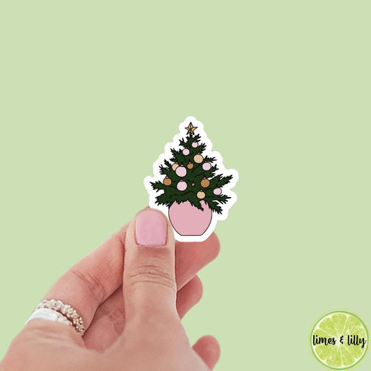 Pink Ornament Christmas Tree Plant Sticker | Christmas Sticker | Holiday Sticker | Kindle Stickers | Vinyl Sticker | Laptop