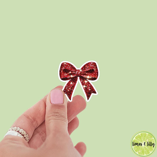 Christmas Holiday Red Sparkly Coquette Bow Sticker | Cute Sticker | Kindle Stickers | Vinyl Sticker | Laptop