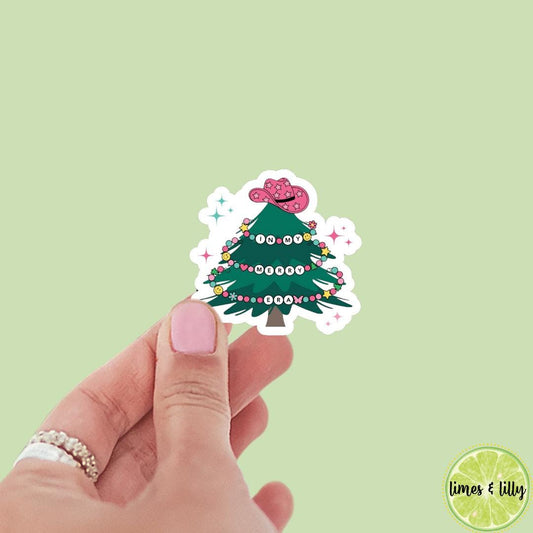 In My Merry Era Christmas Tree Sticker | Friendship Bracelet | Cowgirl Hat | Holiday Sticker| Kindle Stickers | Vinyl Sticker | Laptop