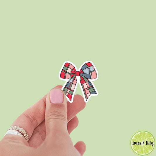 Christmas Holiday Plaid Pattern Bow Sticker | Cute Sticker | Kindle Stickers | Vinyl Sticker | Laptop