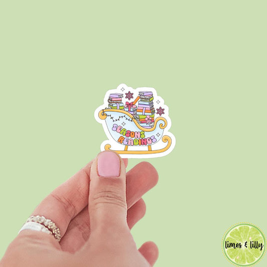 Seasons Readings Greetings Sleigh Bookish Sticker | Christmas Sticker | Holiday Sticker | Kindle Stickers | Vinyl Sticker | Laptop