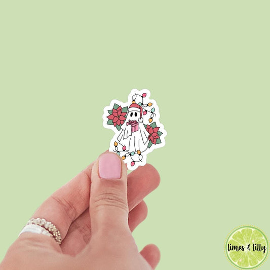 Christmas Pointsetta Ghost Reading Sticker | Christmas Sticker | Holiday Sticker | Kindle Stickers | Vinyl Sticker | Laptop