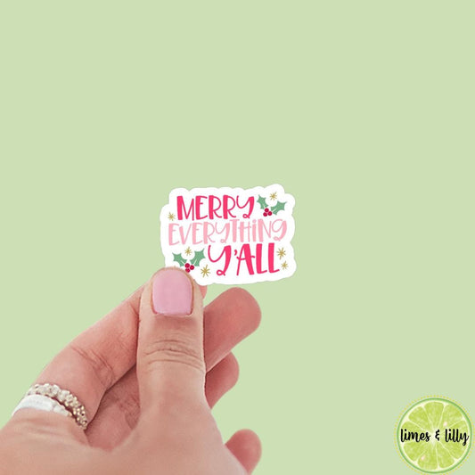 Pink Merry Everything Ya’ll Sticker | Christmas Sticker | Holiday Sticker | Kindle Stickers | Vinyl Sticker | Laptop