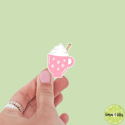 Pink Christmas Hot Cocoa Coffee Cup Sticker | Christmas Sticker | Holiday Sticker | Kindle Stickers | Vinyl Sticker | Laptop