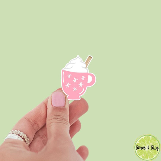 Pink Christmas Hot Cocoa Coffee Cup Sticker | Christmas Sticker | Holiday Sticker | Kindle Stickers | Vinyl Sticker | Laptop