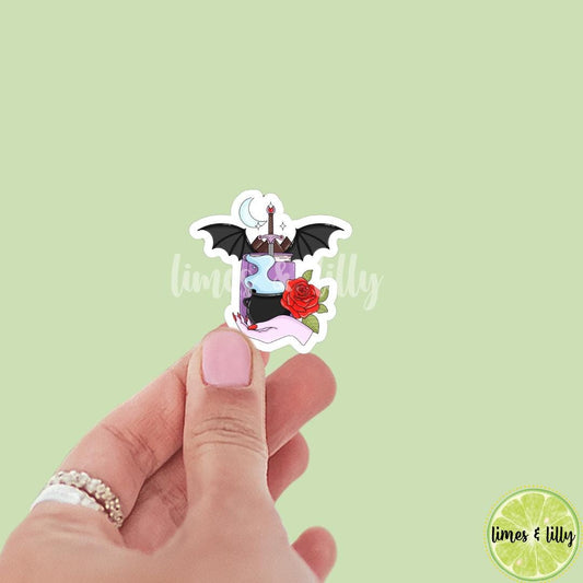 Rose Cauldron Boil Me Bat Wings Book Sticker, Vinyl, Book Inspired, Quote Kindle Sticker, ACOTAR, Bookish Stickers