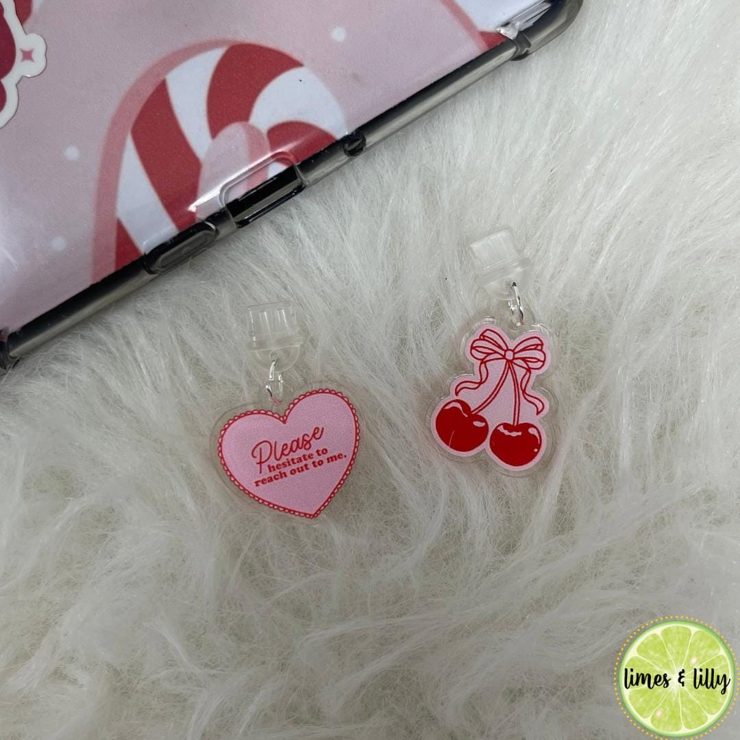 Kindle Charm, Phone Charm, USB Charm, Cherry Heart, Kindle Dust Plug Charm, Bookish Merch, Bookish Gifts, USB Plug, Kindle Accessories