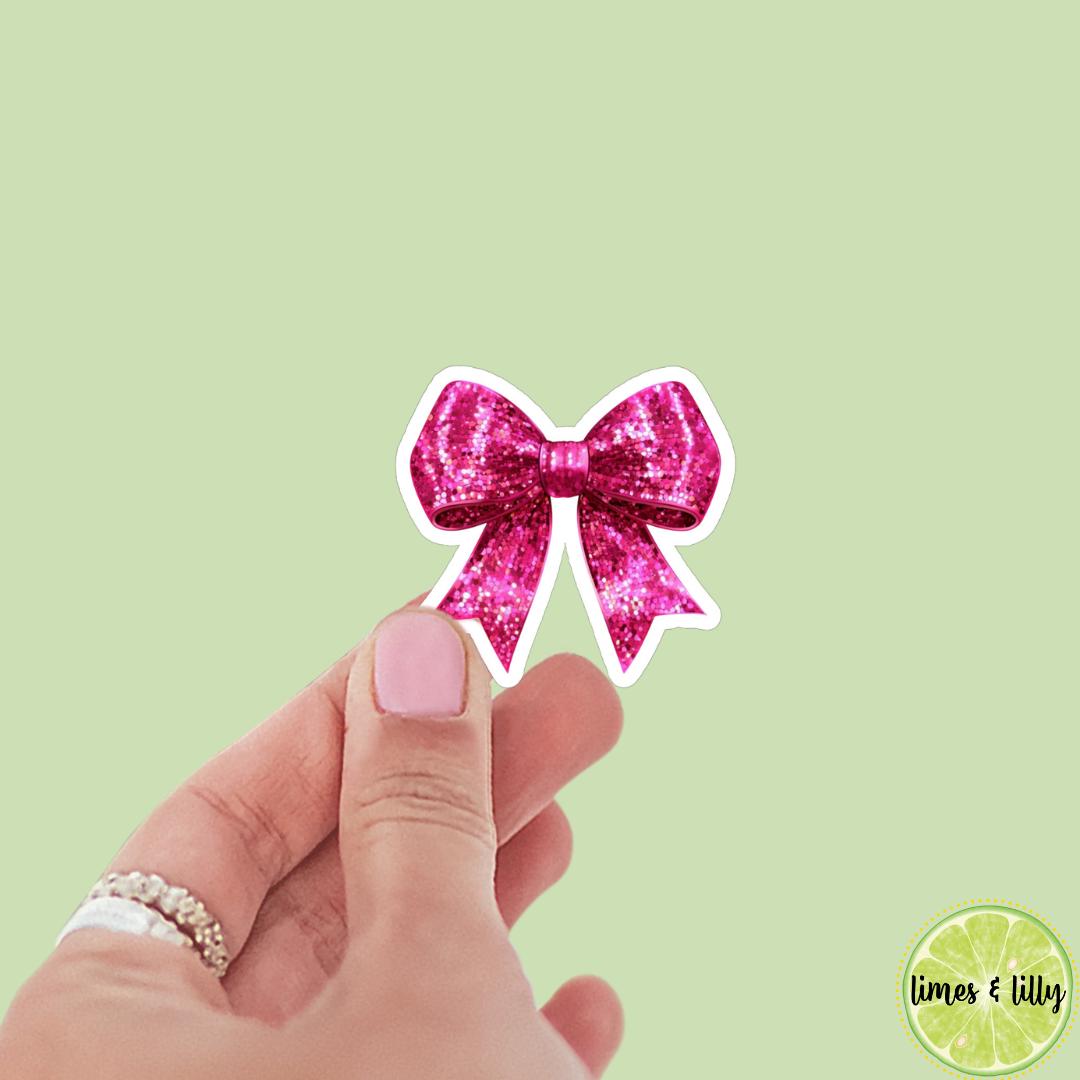 Coquette Pink Glitter Bow Sticker | Valentine’s Day Sticker | Valentine Sticker | Kindle Stickers | Vinyl Sticker | Laptop |