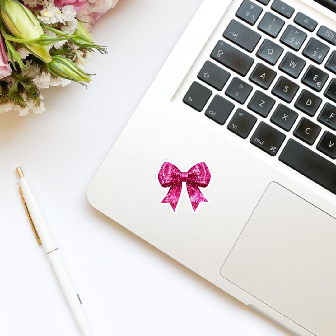 Coquette Pink Glitter Bow Sticker | Valentine’s Day Sticker | Valentine Sticker | Kindle Stickers | Vinyl Sticker | Laptop |