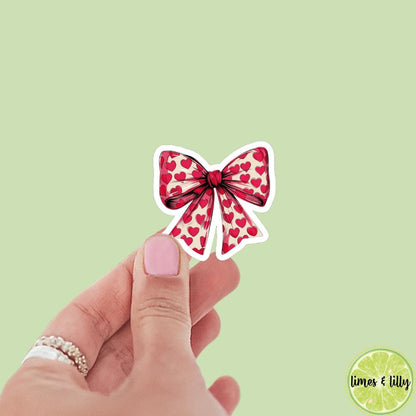 Coquette Red Hearts Pattern Bow Sticker | Valentine’s Day Sticker | Valentine Sticker | Kindle Stickers | Vinyl Sticker | Laptop |