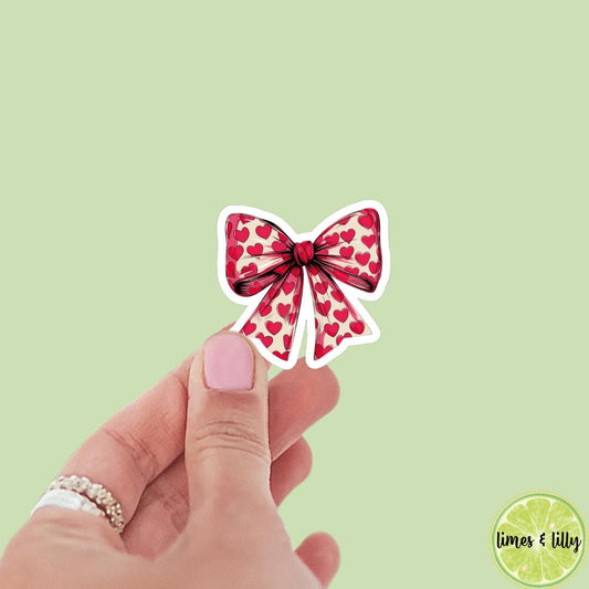 Coquette Red Hearts Pattern Bow Sticker | Valentine’s Day Sticker | Valentine Sticker | Kindle Stickers | Vinyl Sticker | Laptop |