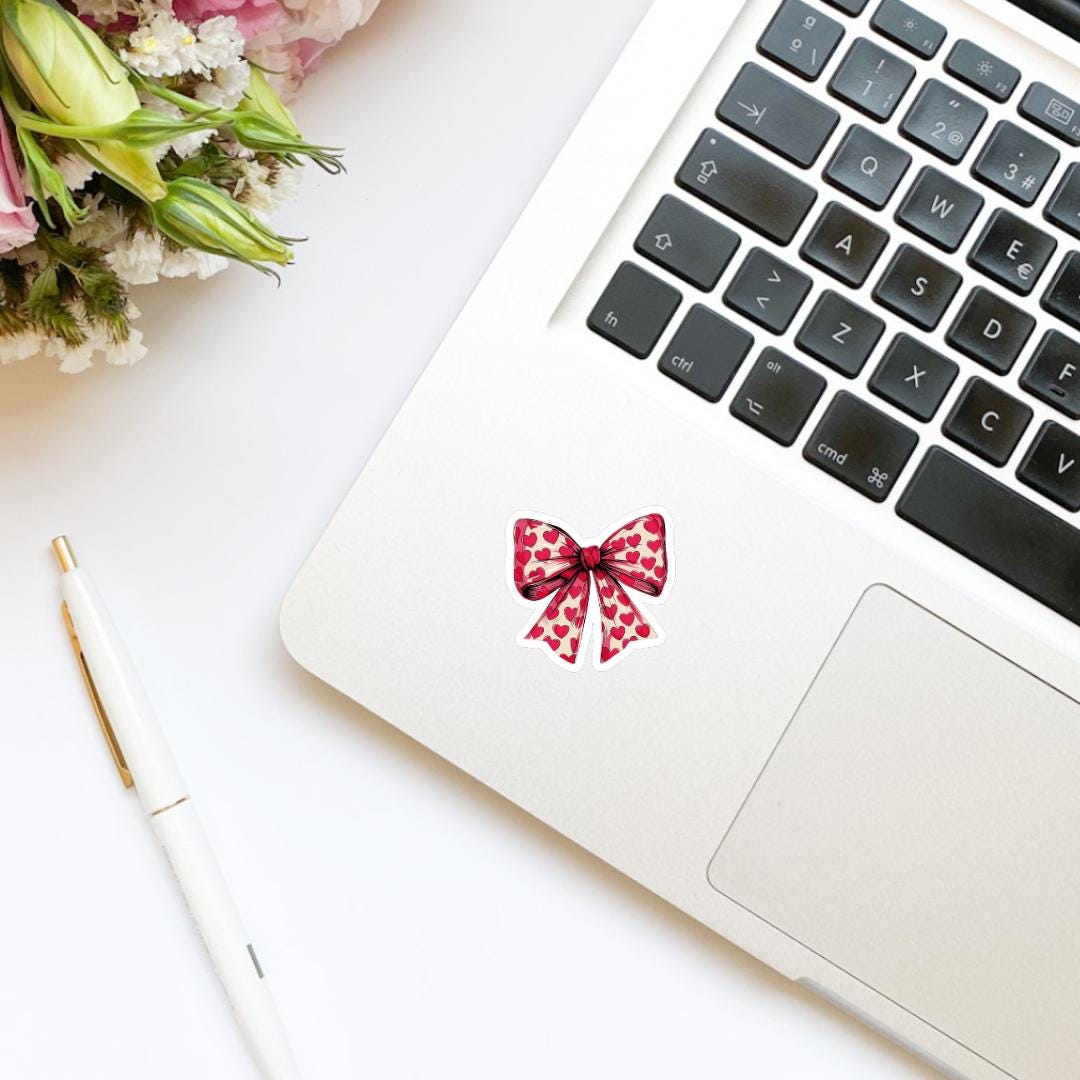 Coquette Red Hearts Pattern Bow Sticker | Valentine’s Day Sticker | Valentine Sticker | Kindle Stickers | Vinyl Sticker | Laptop |