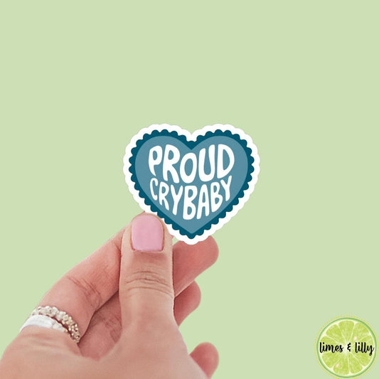 Proud Crybaby Scalloped Heart Sticker, kindle stickers, bookish stickers, mental health sticker, Positivity Sticker, affirmation
