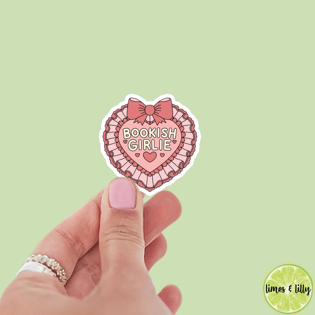 Bookish Girlie Coquette Ruffles Heart Sticker | Kindle Sticker | Book Club | Bookish Sticker | Funny | Die Cut | Decal | Pink Stickers | Bow