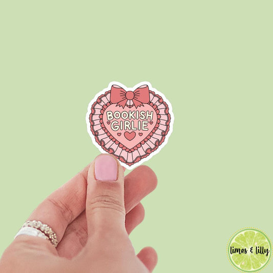 Bookish Girlie Coquette Ruffles Heart Sticker | Kindle Sticker | Book Club | Bookish Sticker | Funny | Die Cut | Decal | Pink Stickers | Bow