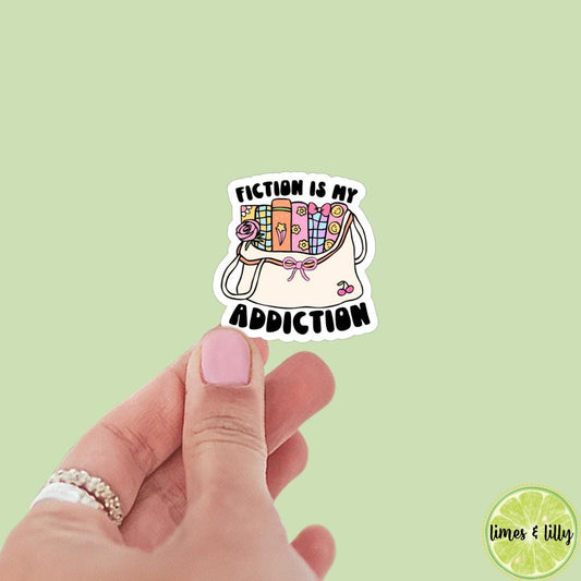 Fiction is My Addiction Tote Bag Sticker | Kindle Stickers | Bookish Stickers | Bookish Sticker | Mood Reader