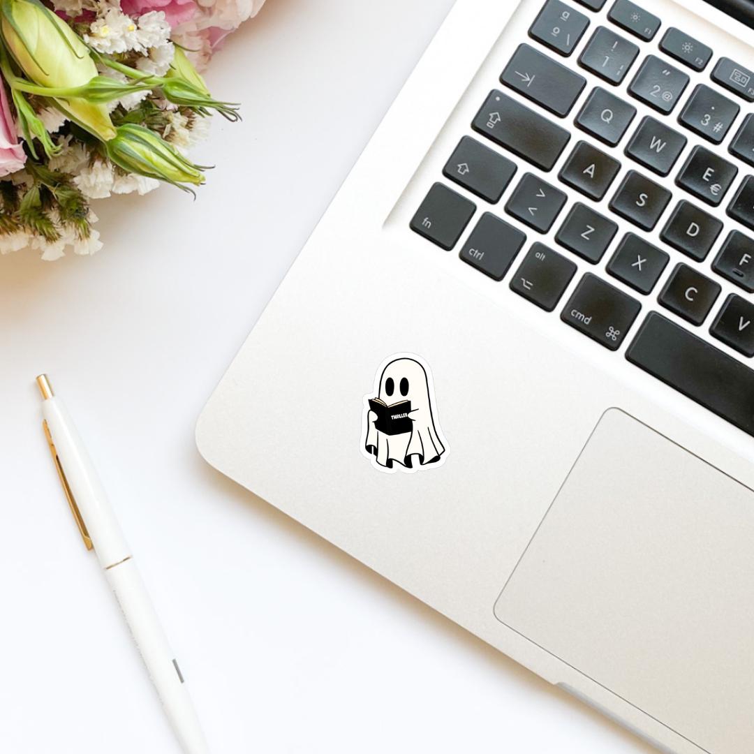 Ghost Reading a Thriller Black Book Sticker | Water Bottle Sticker | Bookish Stickers | Kindle Stickers