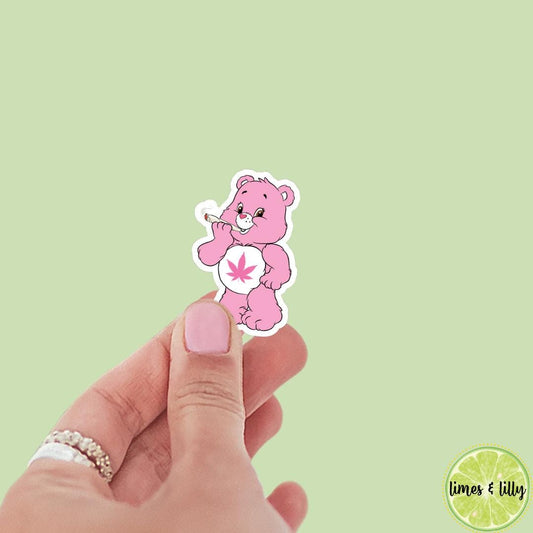 Smoking Weed Pink Care Bear Vinyl Sticker | bookish stickers | Kindle stickers | marijuana | 420 | weed smoker | cannibis