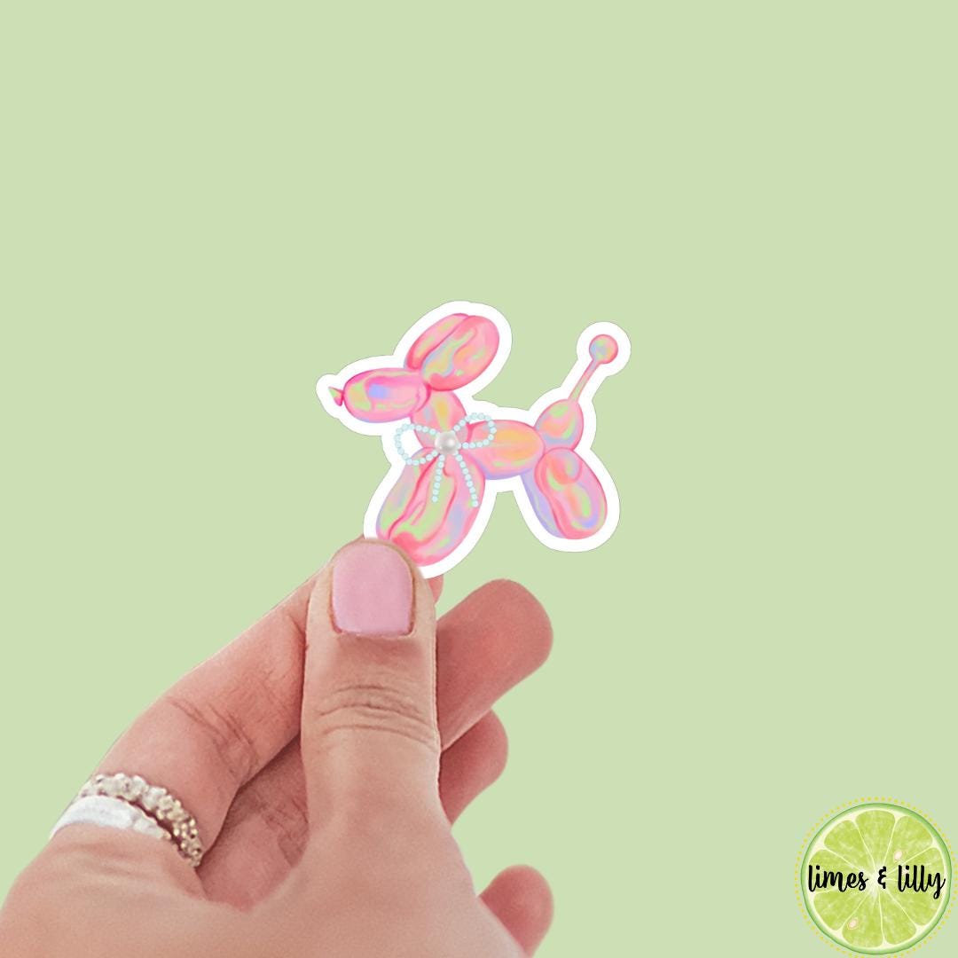 Pink Watercolor Balloon Animal Dog Pearl Sticker | Girly Sticker | Kindle Sticker | Bookish Stickers | Trendy Stickers | Cute Stickers