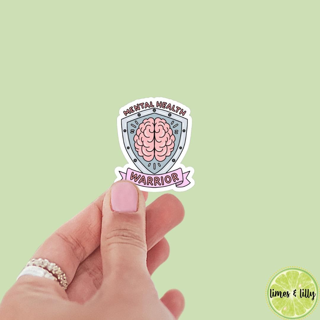 Mental Health Brain Warrior Badge Vinyl Sticker | Bookish Stickers | Kindle Stickers | laptop sticker, neurodivergent