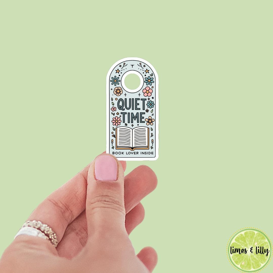 Quiet Time Book Lover Inside Door Hanger Vinyl Sticker | Trendy Stickers | Bookish Stickers | Kindle Stickers | Water Resistant