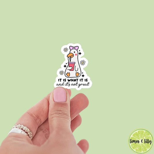 It Is What It Is and It’s Not Great Goose Vinyl Sticker | Goose Trendy Sticker | Kindle Sticker | Book Club | Bookish Sticker |