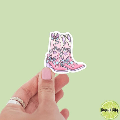 Pink Butterfly Cute Girly Cowgirl Boots vinyl sticker, bookish stickers, kindle, laptop, book stickers, decal, water bottle, western
