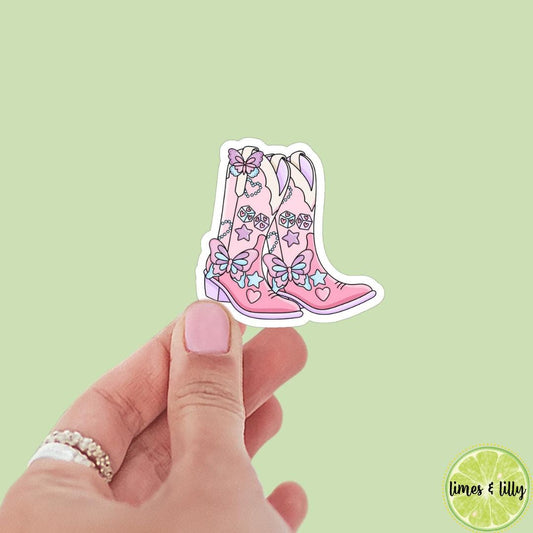 Pink Butterfly Cute Girly Cowgirl Boots vinyl sticker, bookish stickers, kindle, laptop, book stickers, decal, water bottle, western