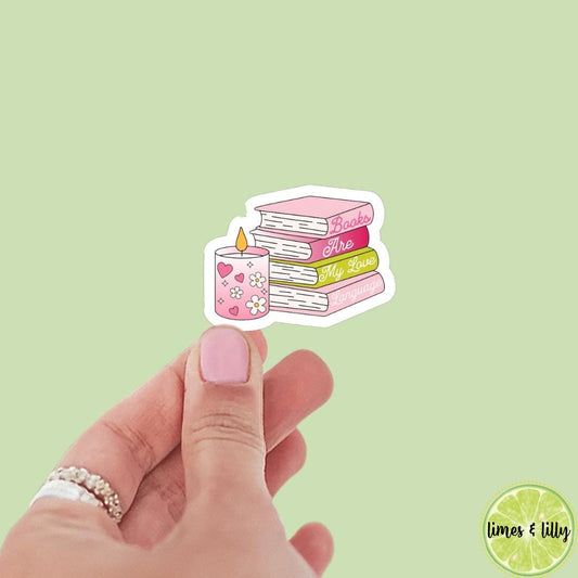 Books Are My Love Language Book Stack Candle Vinyl Sticker | Bookish Stickers | Kindle Stickers | Water Bottle Stickers | Cute Sticker