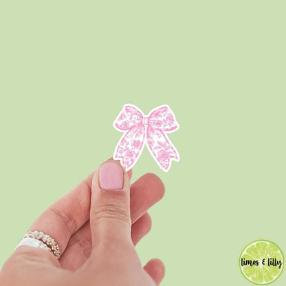 Coquette Pink Chinoiserie Floral Bow Vinyl Sticker | Girly Sticker | Kindle Stickers | Cute Stickers | Laptop | Water Bottle Sticker | Prep