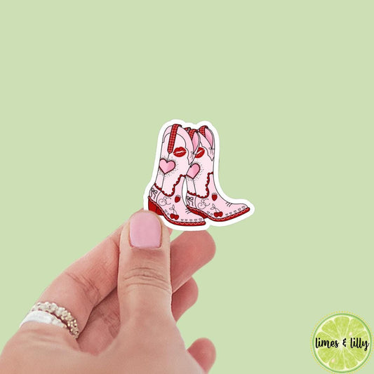 Hearts Lips Love Valentine’s Cowgirl Boots sticker, bookish stickers, kindle, laptop, book stickers, decal, water bottle, western