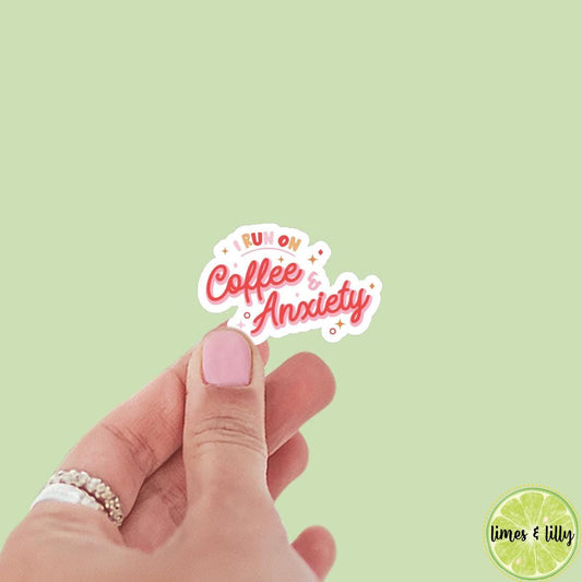 I Run on Coffee and Anxiety Sticker | Bookish Stickers | Kindle Stickers | laptop, mental health, neurodivergent