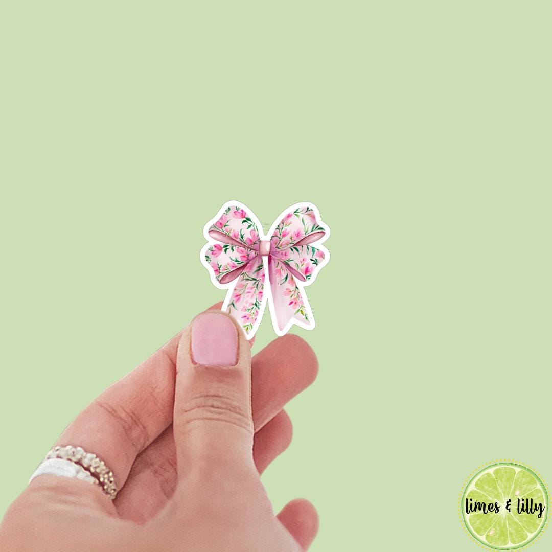 Coquette Pink Floral Easter Bow Vinyl Sticker | Girly Stickers | Kindle Stickers | Vinyl Sticker | Laptop Stickers | Water Bottle Stickers