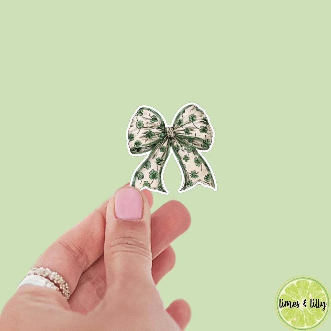 Coquette St. Patrick’s Day Shamrock Bow Sticker | Girly Stickers | Cute Stickers | Kindle Stickers | Vinyl Sticker | Water Bottle Sticker