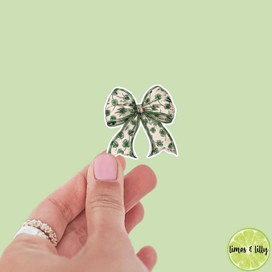 Coquette St. Patrick’s Day Shamrock Bow Sticker | Girly Stickers | Cute Stickers | Kindle Stickers | Vinyl Sticker | Water Bottle Sticker