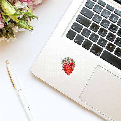 Coquette Pink Bow on Strawberry Sticker | Valentine’s Day Sticker | Valentine Sticker | Kindle Stickers | Vinyl Sticker | Laptop |
