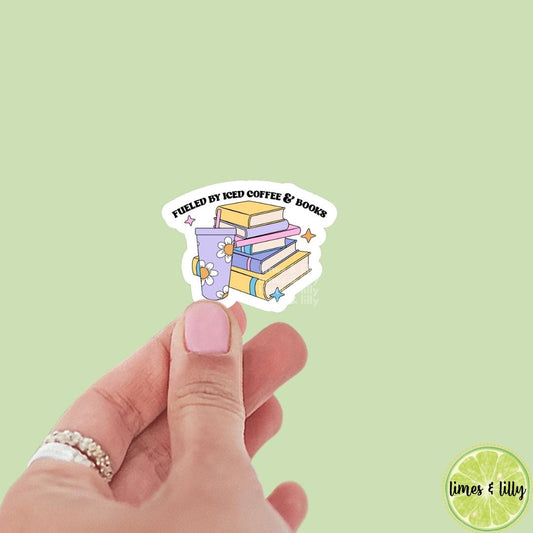 Fueled By Iced Coffee and Books Vinyl Sticker | Kindle Stickers | Bookish Stickers | Mood Reader | Girly