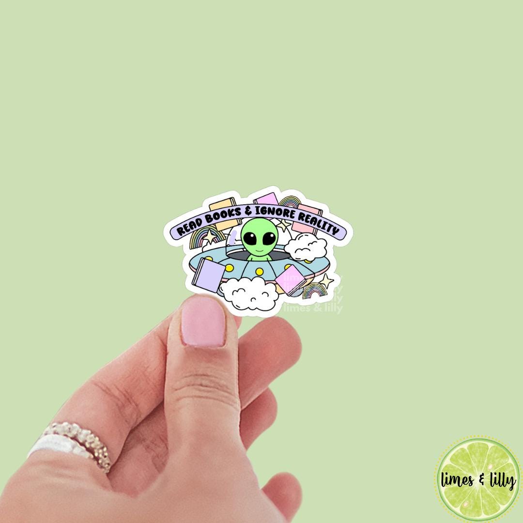 Read Books and Ignore Reality Alien UFO Vinyl Sticker | Kindle Stickers | Bookish Stickers | Mood Reader |