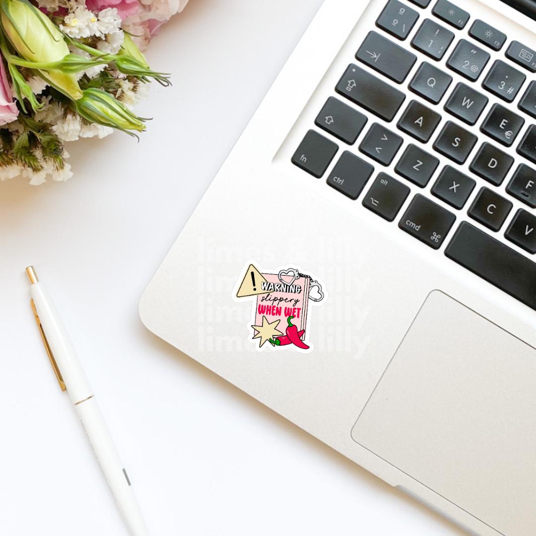 Warning Slippery When Wet Book Vinyl Sticker | Bookish stickers | kindle stickers | laptop | spicy romance | smutty | trendy stickers