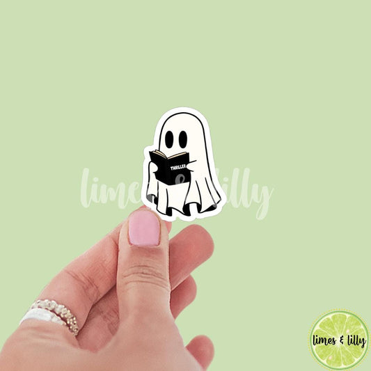 Ghost Reading a Thriller Black Book Sticker | Water Bottle Sticker | Bookish Stickers | Kindle Stickers