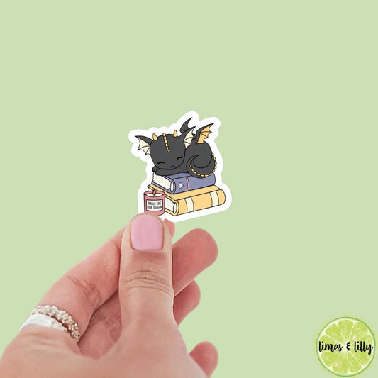 Black and Gold Cute Book Dragon Sleeping on Books Sticker | Book Inspired | Bookish Stickers | Kindle | Decal | Romantasy Book Merch